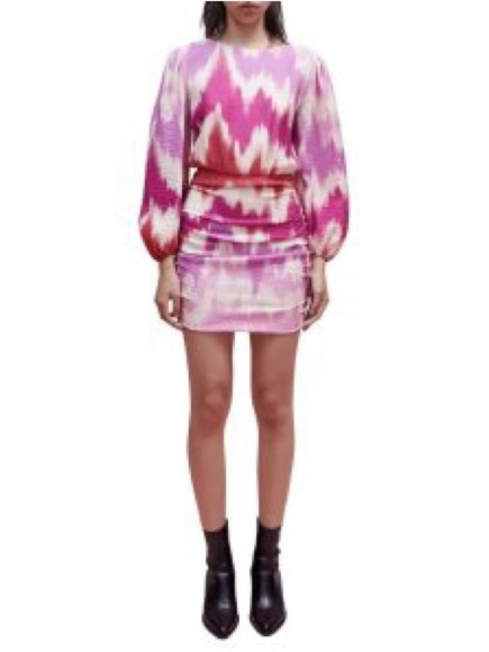 Maje Ritie Tie-Dye Long-Sleeve Blouson Mini Dress Sz 34, XS